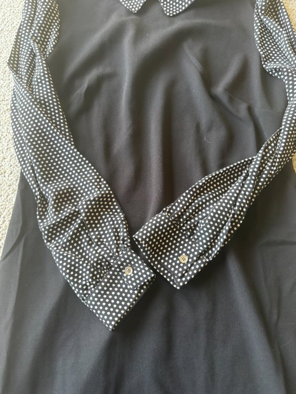 Tommy Hilfiger Black A Line Dress 10 Polka Dot Sheer Sleeve Office Chic - Picture 4 of 9
